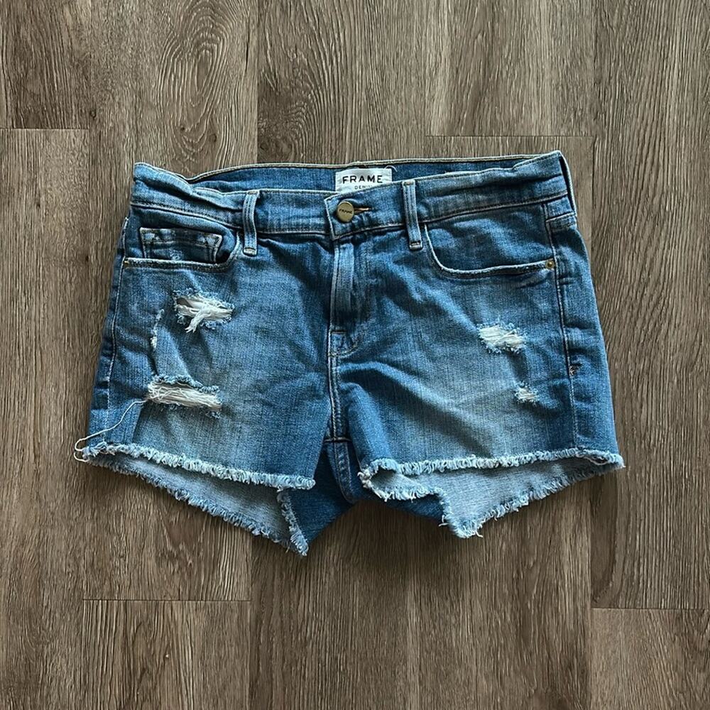 Frame Denim Oxnard Low Rise‎ Le Cutoff Shorts Light Wash 26 Raw Hem Distressed